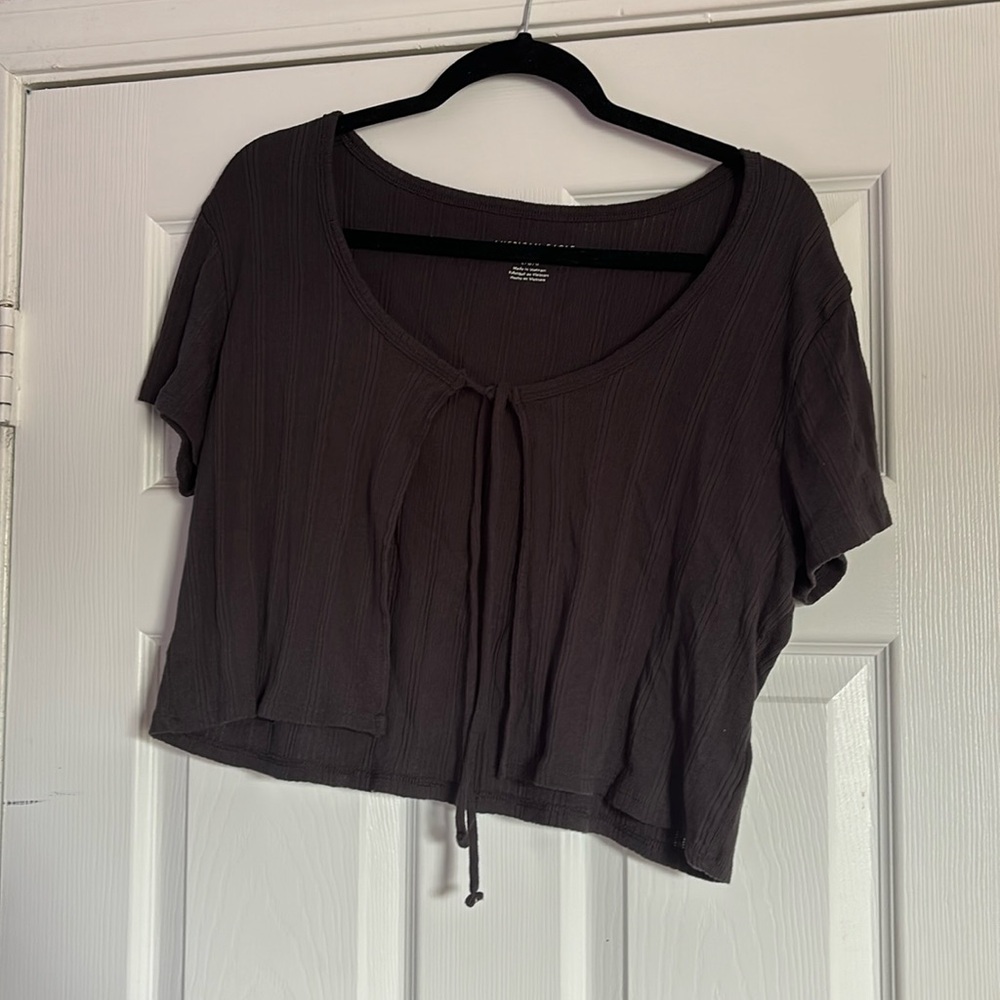 Grey Athletic Crop Open Tied Cropped Top from American Eagle | Size L
